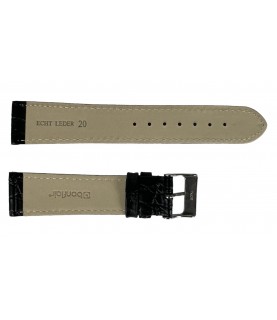 Croco pattern black leather watch strap 20 mm