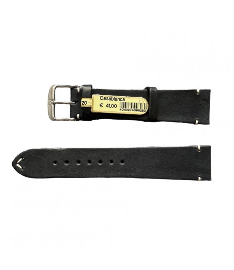 Casablanca genuine black leather watch strap with stitch 20 mm