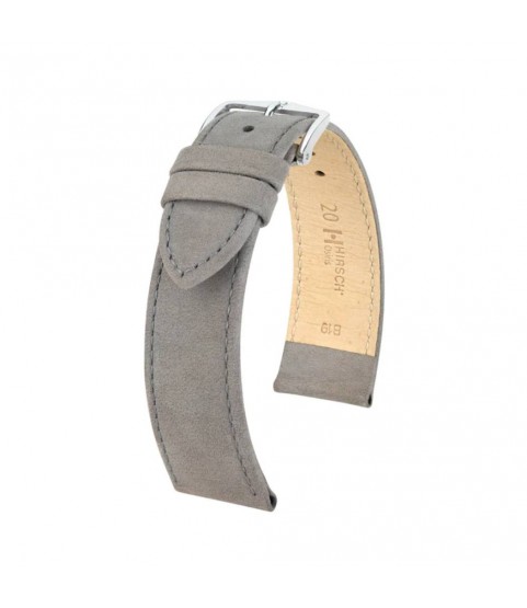 Hirsch Osiris Nubuk grey calf leather watch strap 18 mm 03433130-2-18