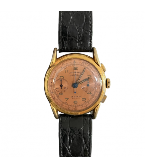 Vintage Chronographe Suisse gold plated men's watch with Salmon dial Landeron 148