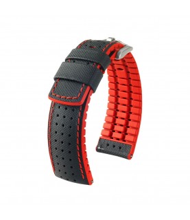 Hirsch Robby L black and red calf leather watch strap 20 mm 0912094050-4-20