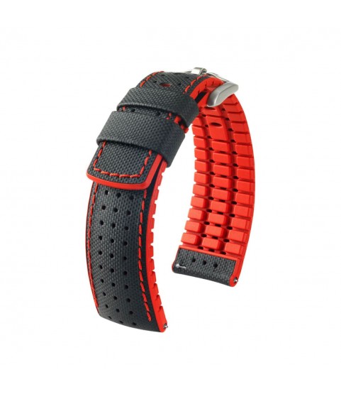 Hirsch Robby L black and red calf leather watch strap 20 mm 0912094050-4-20