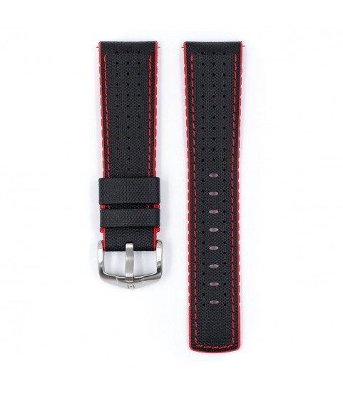 Hirsch Robby L black and red calf leather watch strap 20 mm 0912094050-4-20