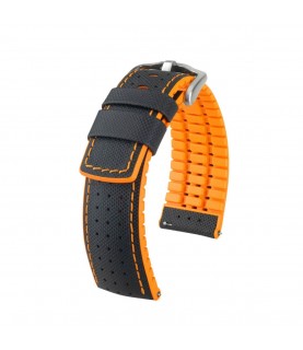 Hirsch Robby L black and orange calf leather watch strap 20 mm 0917694050-4-20