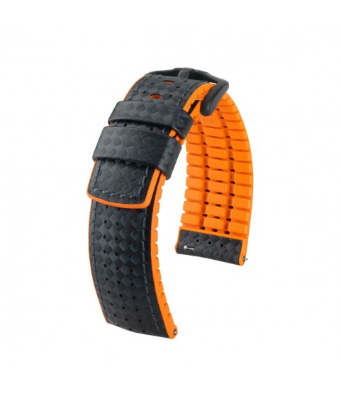 Hirsch Ayrton L black and orange calf leather watch strap 22 mm 0917692050-5-22