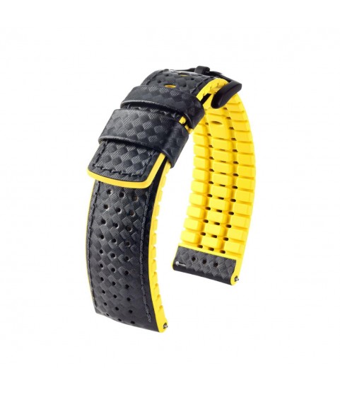 Hirsch Ayrton L black and yellow calf leather watch strap 22 mm 0917292050-5-22