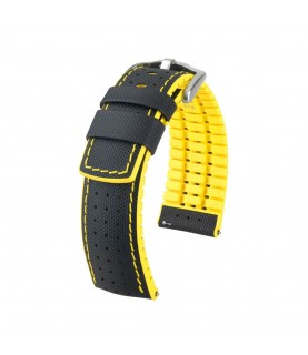 Hirsch Robby L black and yellow calf leather watch strap 22 mm 0917294050-4-22