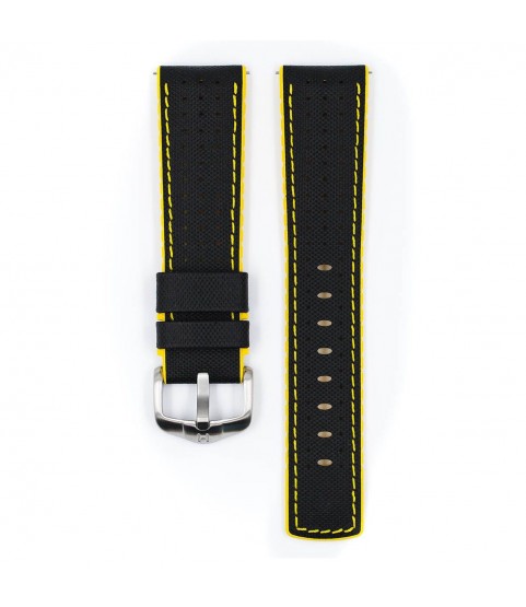 Hirsch Robby L black and yellow calf leather watch strap 22 mm 0917294050-4-22