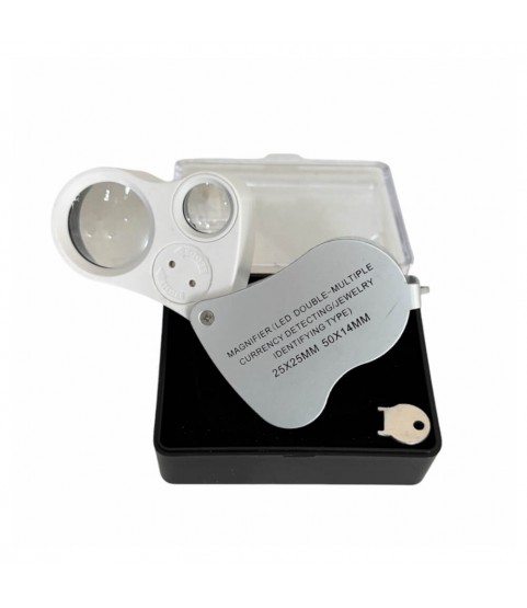 LED and UV jewellery folding loupe with magnifications 25x and 50x