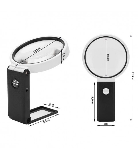 Folding jewellers magnifying glass for pocket watches 10x and 25x with LED and UV