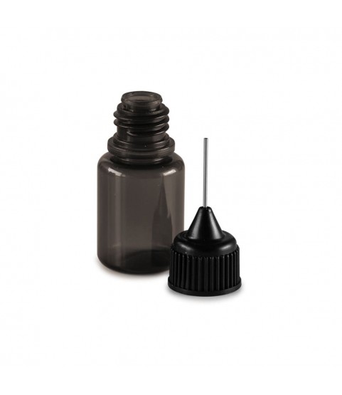 Set of 9 bottles, 5 - 50 ml, black with caps, dosing aids and funnel