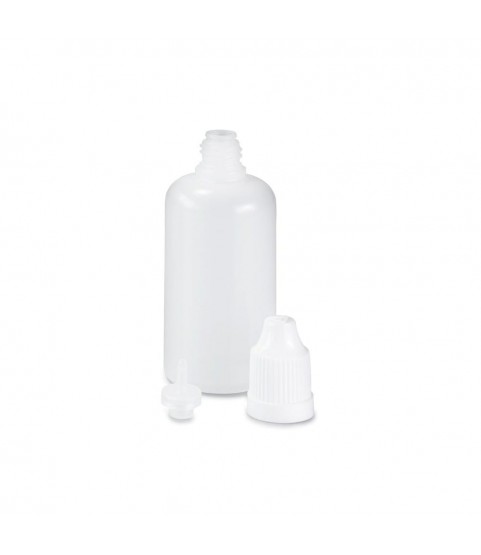 Set of 9 bottles, 5 - 50 ml, white with caps, dosing aids and funnel