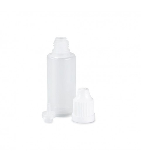 Set of 9 bottles, 5 - 50 ml, white with caps, dosing aids and funnel