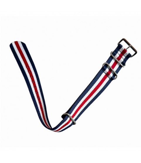 Nylon watch NATO strap blue, red and white, 22mm