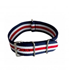 Nylon watch NATO strap blue, red and white, 22mm