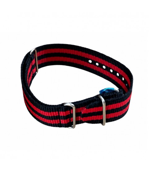 Nylon watch NATO strap red with black, 18mm