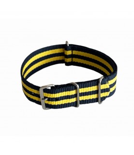 Nylon watch NATO strap navy blue with yellow, 18mm