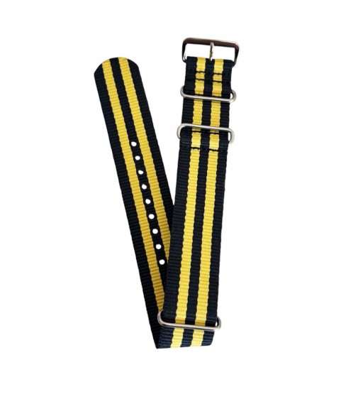 Nylon watch NATO strap navy blue with yellow, 18mm