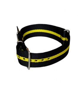 Nylon watch NATO strap black with yellow band, 18mm