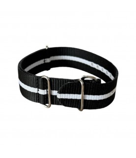 Nylon watch NATO strap black with white band, 18mm