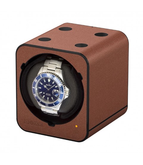 Boxy Fancy Brick brown watch winder box for one watch with adapter