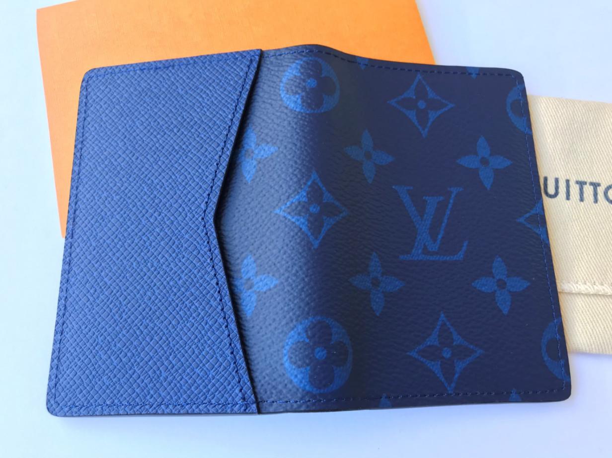 Louis Vuitton Pocket Organizer Blue Taiga leather Monogram canvas