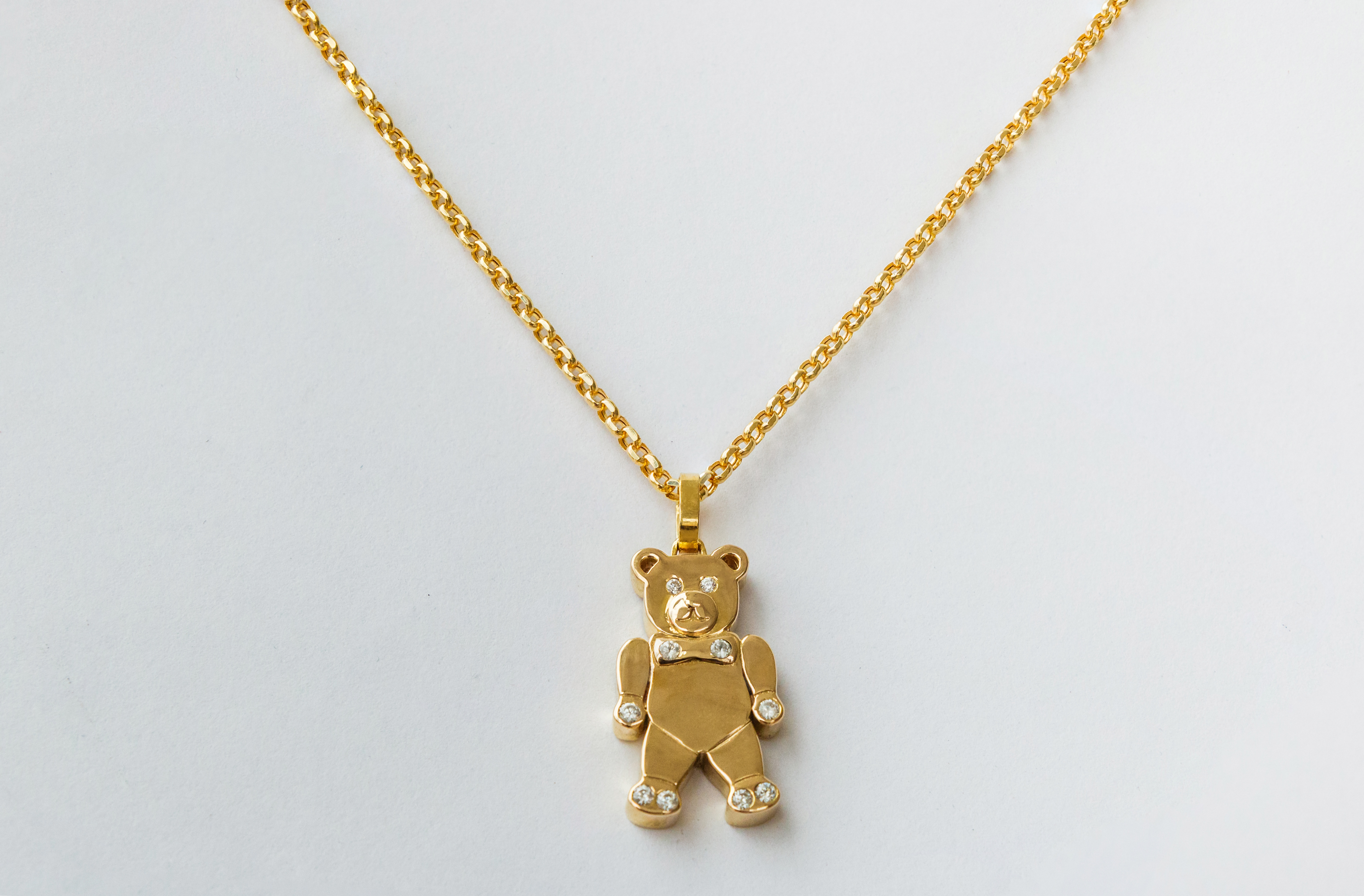 Collectible 14K Gold Detailed Floating Teddy Bear w/ Diamond Eyes Charm  Pendant