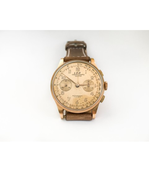 Vintage LEA 18k gold chronograph men's watch Landeron 48 1960s