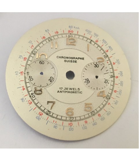 NOS vintage Chronographe Suisse dial for Venus, Landeron, Valjoux 34 mm