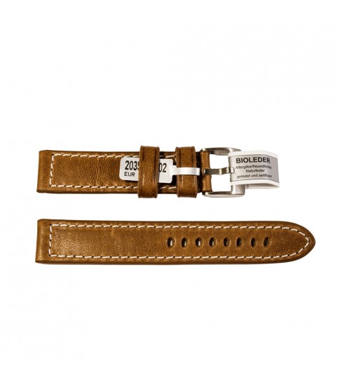 Outdoor watches strap in brown smooth, with stitch vintage style 18 mm