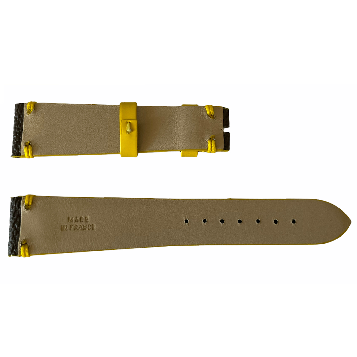Dark Tan Leather Strap with Yellow Stitching for Louis Vuitton (LV