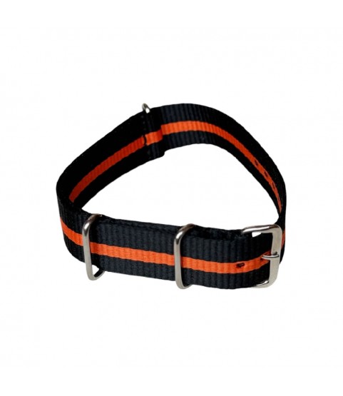 Nylon watch NATO strap black with orange band, 18mm