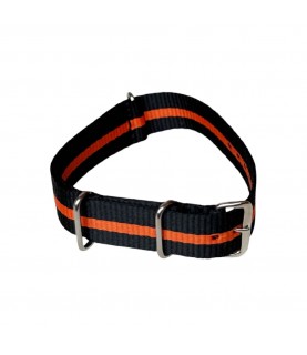 Nylon watch NATO strap black with orange band, 22mm