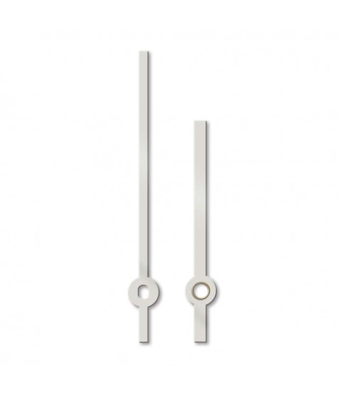 Pair of clock hands, baton-style, length 100 mm, aluminum, white