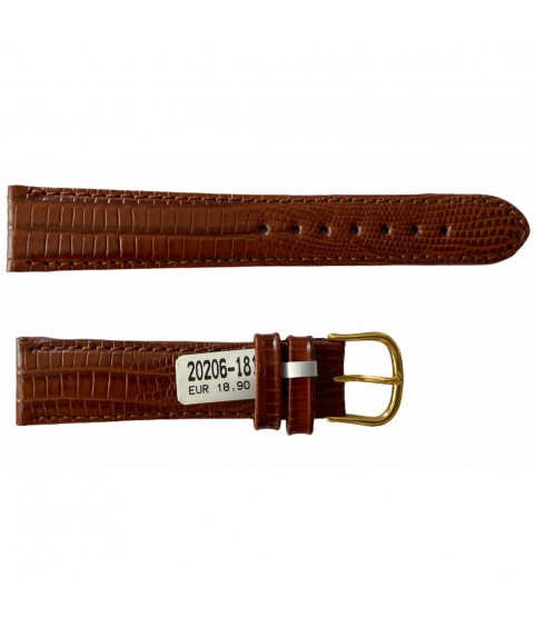 Teju Lizard leather strap for watches in brown 18 mm gold tone buckle